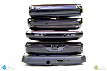 Porovnání zařízení (odspodu) - HTC HD2, HTC Touch HD, Apple iPhone 3G, Samsung Omnia II, Samsung Omnia
